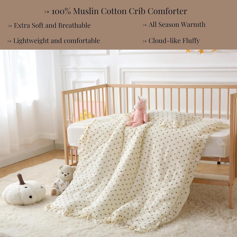 CLoucl 100% Cotton Muslin Crib Comforter/Quilt,Ultra Soft Cozy Reversible Baby Blanket,All Season Toddler Blankets for Boys and Girls, Machine Washable,41"x48" - Image 3